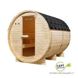 Netto Marken-Discount Artsauna Fasssauna Spitzbergen 220 - 6 Personen, 8 kW Ofen, Zubehör - Fichtenholz Sauna Angebot