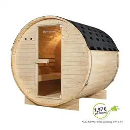 Netto Marken-Discount Artsauna Fasssauna Spitzbergen 180 - 4 Personen, 6 kW Ofen, Zubehör - Fichtenholz Sauna Angebot
