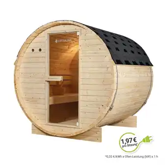 Netto Marken-Discount Artsauna Fasssauna Spitzbergen 180 - 4 Personen, 6 kW Ofen, Zubehör - Fichtenholz Sauna Angebot