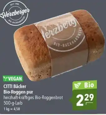 CITTI Markt CITTI Bäcker Bio-Roggen pur Angebot