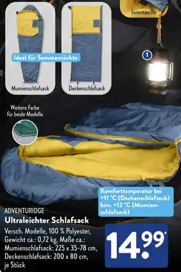 Aldi Süd ADVENTURIDGE Ultraleichter Schlafsack Angebot