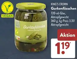 Aldi Süd KING'S CROWN Gurkenfässchen Angebot