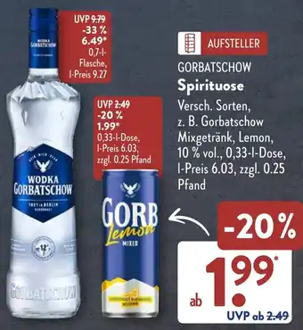 Aldi Süd GORBATSCHOW Spirituose Angebot