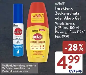 Aldi Süd AUTAN Insekten-, Zeckenschutz oder Akut-Gel Angebot