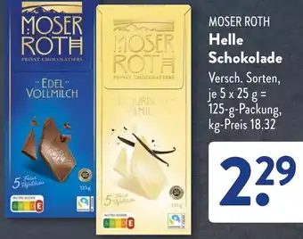 Aldi Süd MOSER ROTH Helle Schokolade Angebot