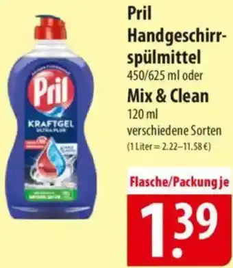 Famila Nord Ost Pril Handgeschirrspülmittel oder Mix & Clean Angebot