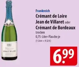 Famila Nord Ost Frankreich Crémant de Loire Jean de Villaret oder Crémant de Bordeaux Angebot