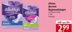 Famila Nord Ost always discreet Hygieneeinlagen Angebot