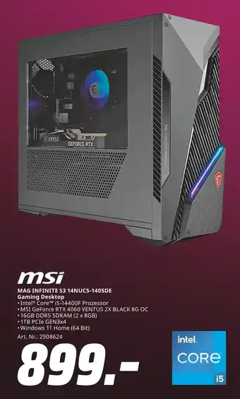 MediaMarkt Msi mag infinite s3 14nuc5-1405de gaming desktop Angebot