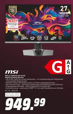 MediaMarkt Msi mpg 271qrxde qd-oled wqhd gaming monitor Angebot