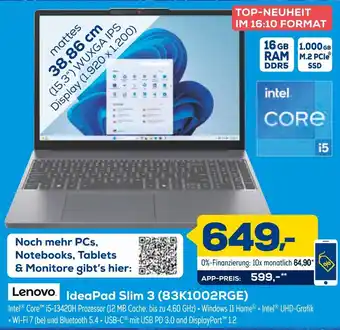 Euronics Lenovo ideapad slim 3 (83k1002rge) Angebot