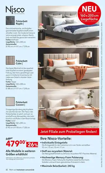 Matratzen Concord Nisco polsterbett ripple |, polsterbett cube | oder polsterbett cocoon | Angebot