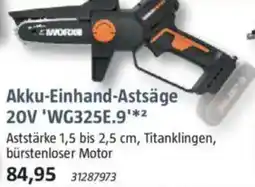 Bauhaus WORX Akku-Einhand-Astsäge 20V 'WG325E.9' Angebot