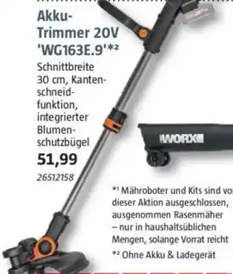 Bauhaus WORX Akku Trimmer 20V WG163E.9 Angebot