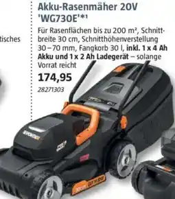 Bauhaus WORX Akku-Rasenmäher 20V 'WG730E' Angebot
