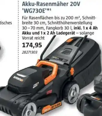 Bauhaus WORX Akku-Rasenmäher 20V 'WG730E' Angebot