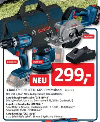 Bauhaus BOSCH 3-Tool-Kit 'GSB+GEX+GKS' Professional Angebot