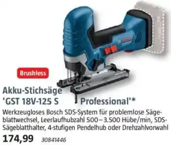Bauhaus BOSCH Akku-Stichsäge 'GST 18V-125 S Professional' Angebot
