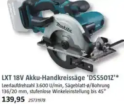 Bauhaus Makita LXT 18V Akku-Handkreissäge 'DSS501Z' Angebot