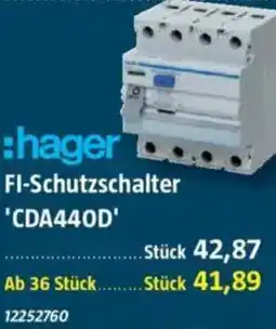 Bauhaus Hager Fl-Schutzschalter 'CDA440D' Angebot