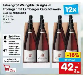Netto Marken-Discount Felsengraf Weingilde Besigheim Trollinger mit Lemberger Qualitätswein Angebot