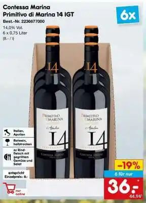Netto Marken-Discount Contessa Marina Primitivo di Marina 14 IGT Angebot
