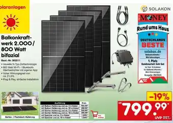Netto Marken-Discount Balkonkraftwerk 2.000/800 Watt bifazial Angebot