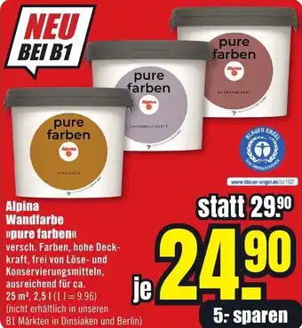 B1 Discount Baumarkt Alpina Wandfarbe pure farben Angebot