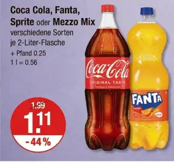 V Markt Coca cola, fanta, sprite, mezzo mix coca cola, fanta, sprite oder mezzo mix Angebot