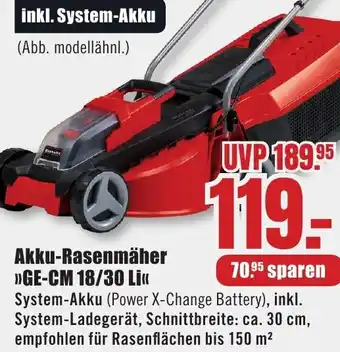 B1 Discount Baumarkt Einhell Akku-Rasenmäher GE-CM 18/30 Li Angebot