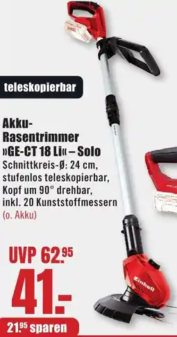 B1 Discount Baumarkt Einhell Akku Rasentrimmer GE-CT 18 Li - Solo Angebot
