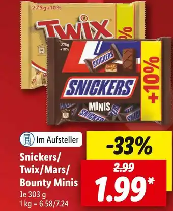 Lidl Snickers/ twix/mars/ bounty minis schokoriegel Angebot