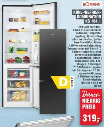 Handelshof Bomann kühl-/gefrierkombination kg 184.1 Angebot