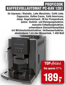Handelshof Proficook kaffeevollautomat pc-kav 1281 Angebot