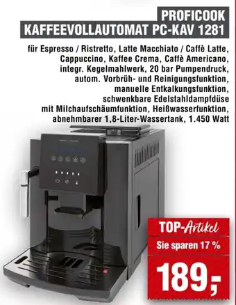 Handelshof Proficook kaffeevollautomat pc-kav 1281 Angebot