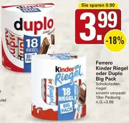 WEZ Ferrero Kinder Riegel oder Duplo Big Pack Angebot