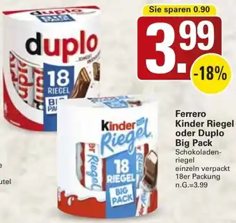 WEZ Ferrero Kinder Riegel oder Duplo Big Pack Angebot