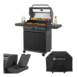 Netto Marken-Discount Juskys BBQ Gasgrill Savannah - 4 Brenner & 1 Seitenbrenner - Stahl Grill mit Gusseisen Grillrost Angebot