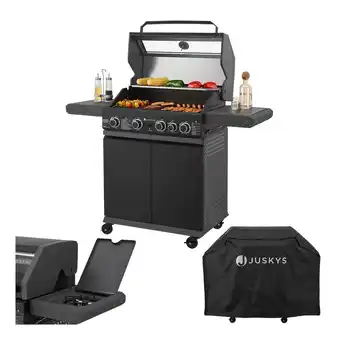 Netto Marken-Discount Juskys BBQ Gasgrill Savannah - 4 Brenner & 1 Seitenbrenner - Stahl Grill mit Gusseisen Grillrost Angebot