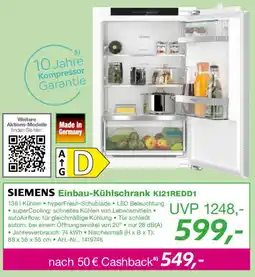 EP SIEMENS Einbau-Kühlschrank KI21REDD1 Angebot
