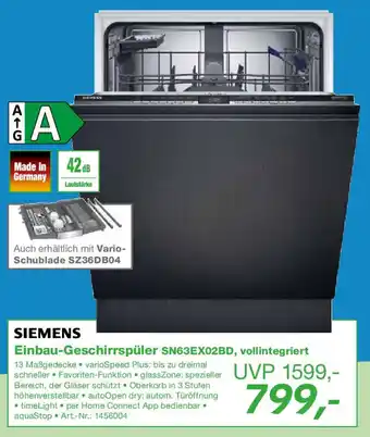 EP SIEMENS Einbau-Geschirrspüler SN63EX02BD, vollintegriert Angebot