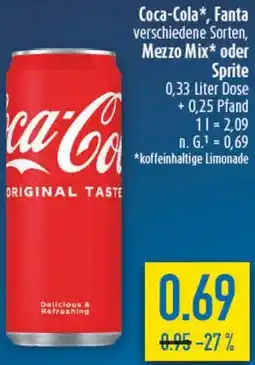 diska Coca-Cola, Fanta, Mezzo Mix oder Sprite Angebot