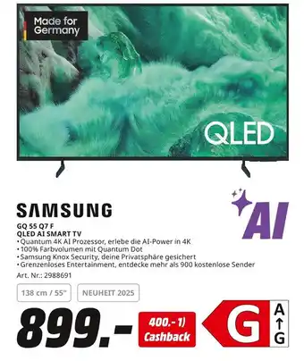 MediaMarkt Samsung gq 55 q7 f qled ai smart tv Angebot