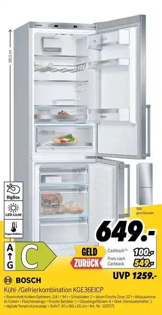 MEDIMAX Bosch kühl-/gefrierkombination kge36eicp Angebot
