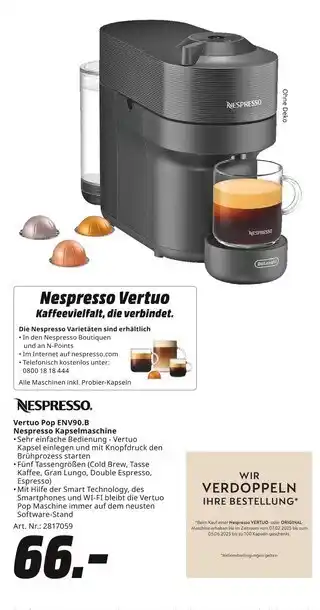 MediaMarkt Nespresso vertuo pop env90.b Angebot