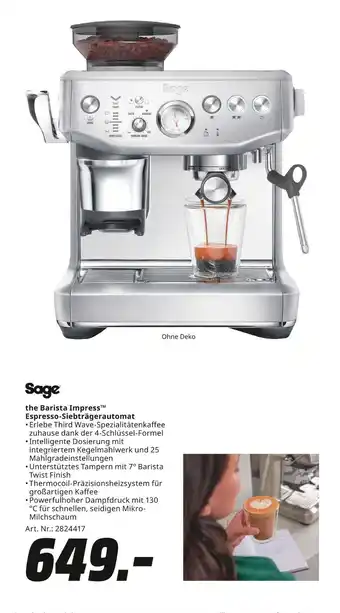 MediaMarkt Sage the barista impress espresso-siebträgerautomat Angebot
