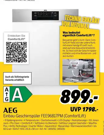 MEDIMAX Aeg einbau-geschirrspüler fee96817pm (comfortlift) Angebot