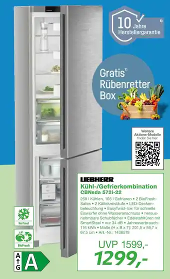 EP Liebherr kühl-/gefrierkombination cbnsda 572i-22 Angebot