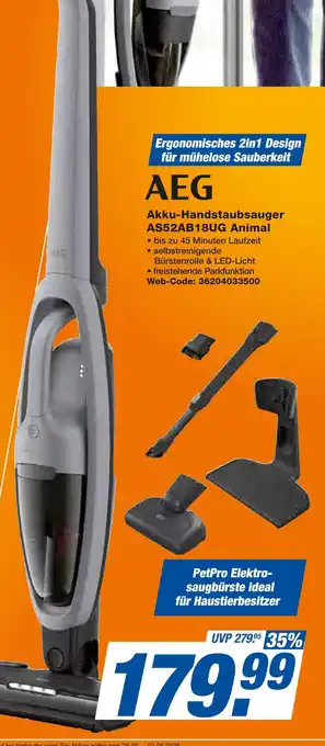 Expert Aeg akku-handstaubsauger as52ab18ug animal Angebot