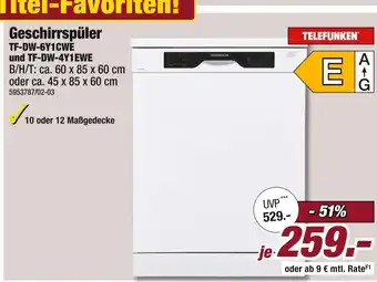 Poco Telefunken geschirrspüler tf-dw-6y1cwe und tf-dw-4y1ewe Angebot